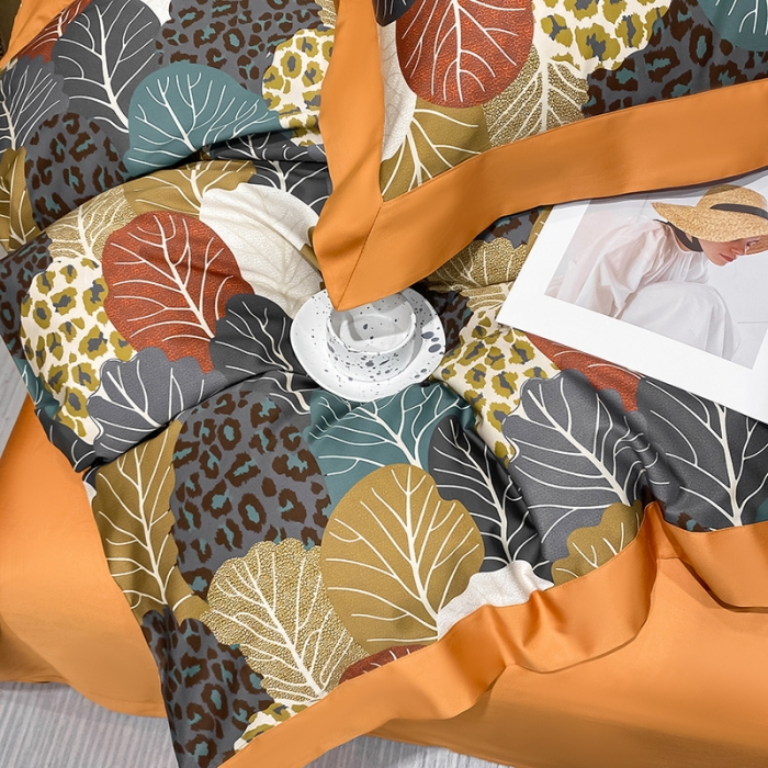 91家纺网 家纺一手货源 找家纺 氧家 2025新款100支全棉数码印花四件套 罗森-橙