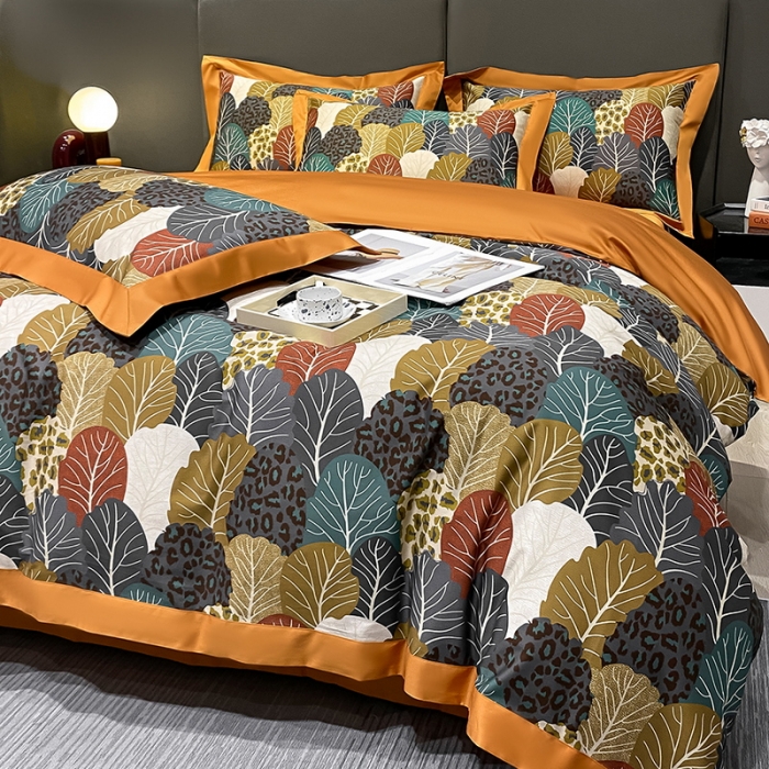 91家纺网 家纺一手货源 找家纺 氧家 2025新款100支全棉数码印花四件套 罗森-橙