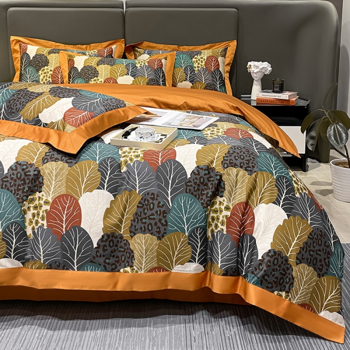 91家纺网 家纺一手货源 找家纺 氧家 2025新款100支全棉数码印花四件套 罗森-橙