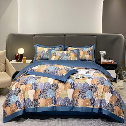 氧家 2025新款100支全棉数码印花四件套 罗森-蓝