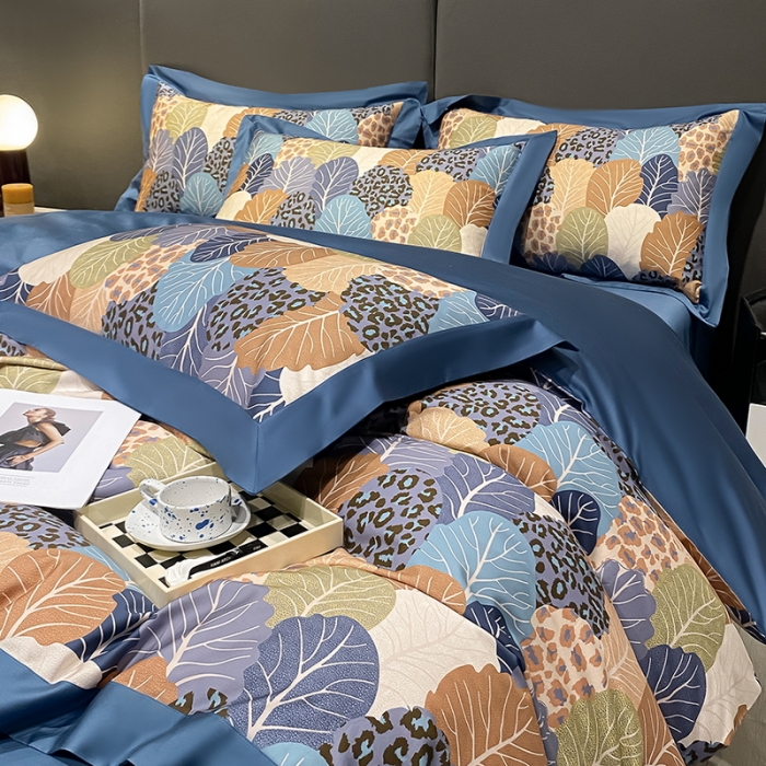 91家纺网 家纺一手货源 找家纺 氧家 2025新款100支全棉数码印花四件套 罗森-蓝