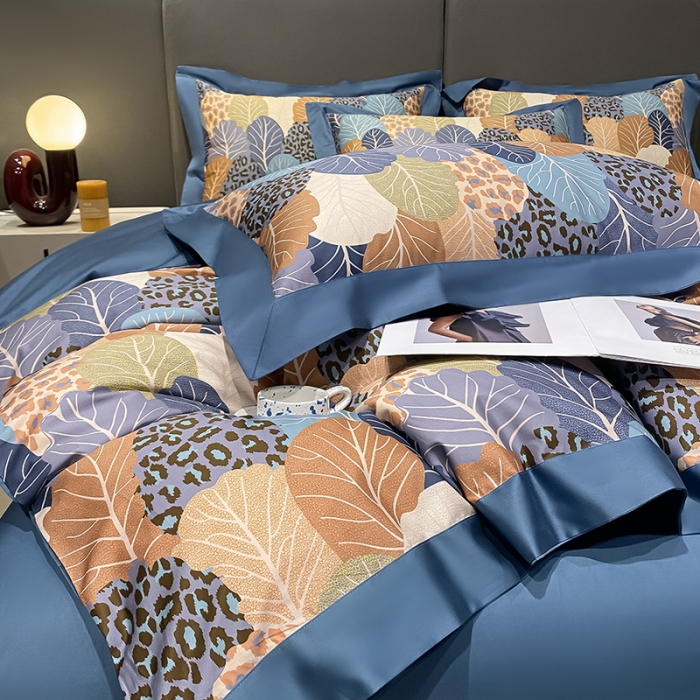 91家纺网 家纺一手货源 找家纺 氧家 2025新款100支全棉数码印花四件套 罗森-蓝