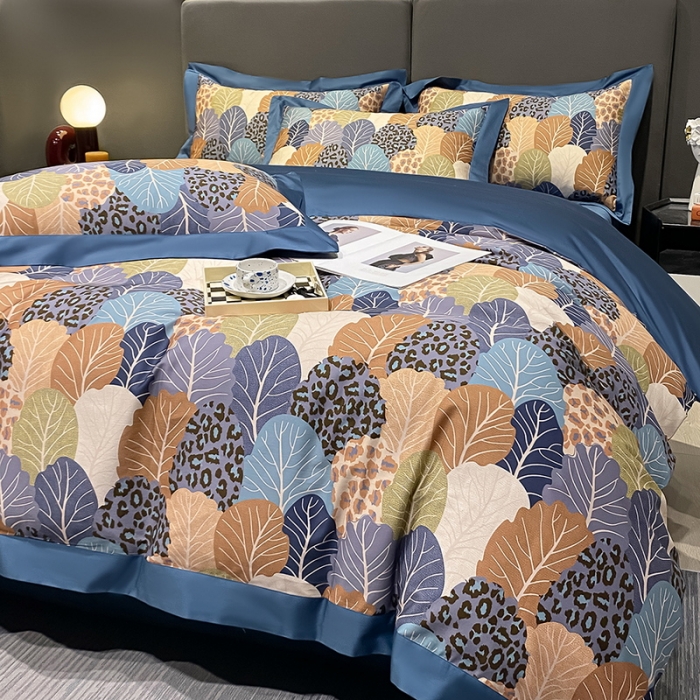 91家纺网 家纺一手货源 找家纺 氧家 2025新款100支全棉数码印花四件套 罗森-蓝