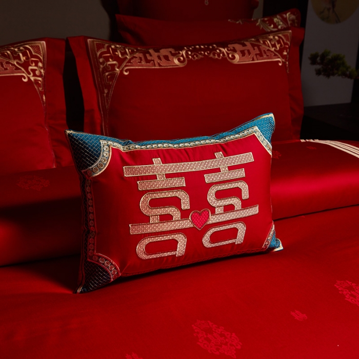 91家纺网 家纺一手货源 找家纺 宏羽纺 2023新款高支高密全棉贡缎提花婚庆套件 全棉风光大嫁-金