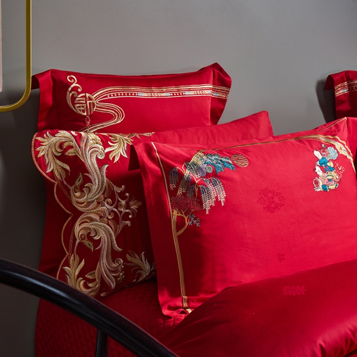 91家纺网 家纺一手货源 找家纺 宏羽纺 新款1全棉全棉贡缎提花婚庆套件 全棉如意百子-传统拍法