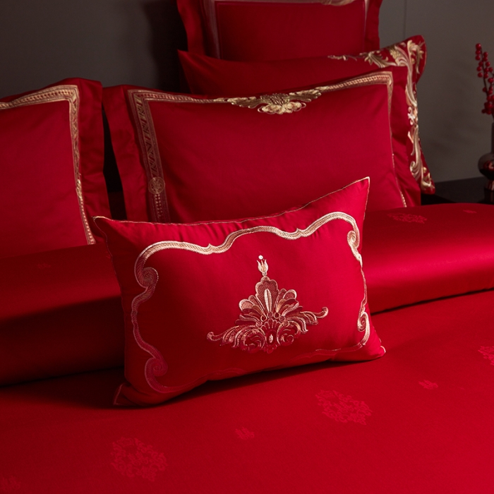 91家纺网 家纺一手货源 找家纺 宏羽纺 2023新款高支高密全棉贡缎提花婚庆套件 全棉缘定三生-金