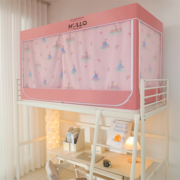 91家纺网 家纺一手货源 找家纺 世婕 2025新款超强涂层遮光学生床帘式蚊帐 兔仙子