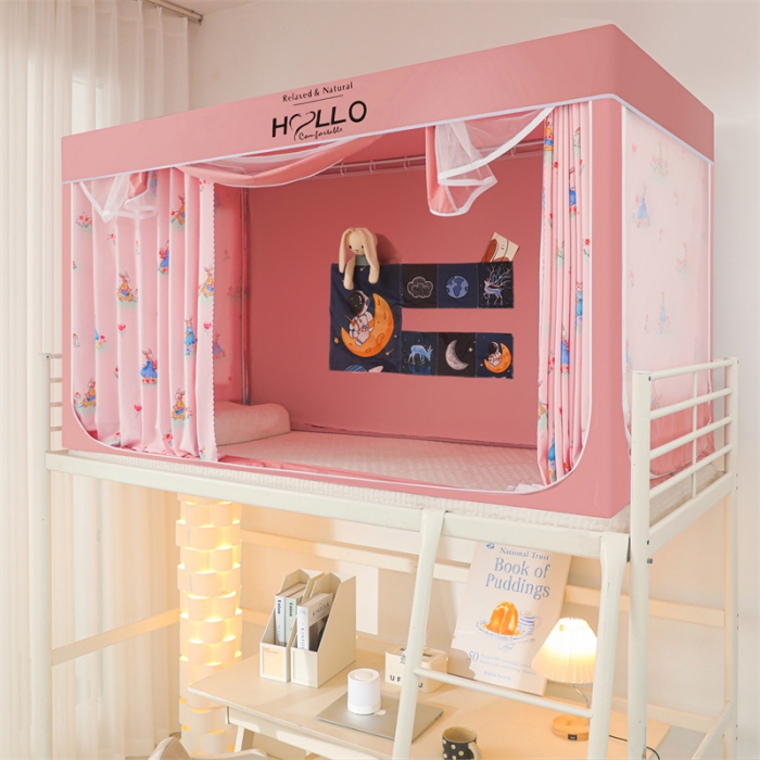 91家纺网 家纺一手货源 找家纺 世婕 2025新款超强涂层遮光学生床帘式蚊帐 兔仙子