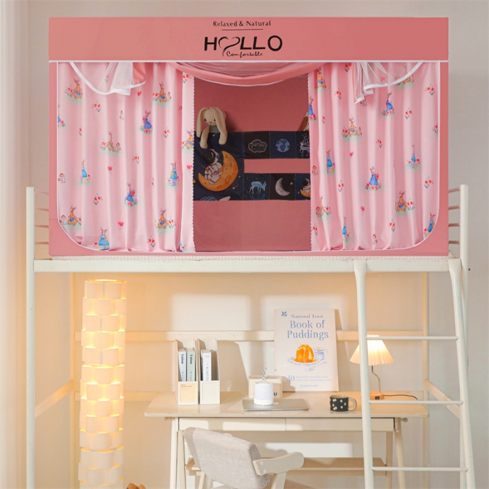 91家纺网 家纺一手货源 找家纺 世婕 2025新款超强涂层遮光学生床帘式蚊帐 兔仙子