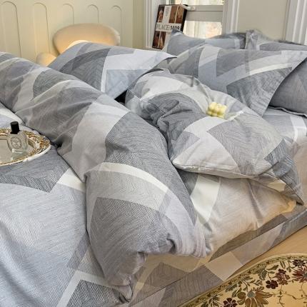 91家纺网 家纺一手货源 找家纺 品乐家纺 2023新款全棉喷气磨毛印花四件套 卡特曼-蓝