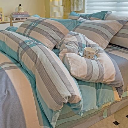 91家纺网 家纺一手货源 找家纺 品乐家纺 2023新款全棉喷气磨毛印花四件套 里斯本-绿