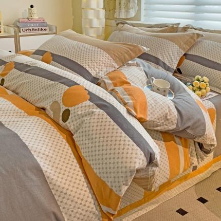 91家纺网 家纺一手货源 找家纺 品乐家纺 2023新款全棉喷气磨毛印花四件套 曼妥思-桔