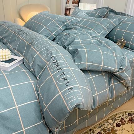 91家纺网 家纺一手货源 找家纺 品乐家纺 2023新款全棉喷气磨毛印花四件套 夏洛特-绿