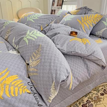 91家纺网 家纺一手货源 找家纺 品乐家纺 2023新款全棉喷气磨毛印花四件套 香叶流年-蓝