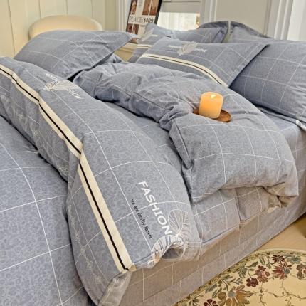 91家纺网 家纺一手货源 找家纺 品乐家纺 2023新款全棉喷气磨毛印花四件套 叶语漫漫-灰