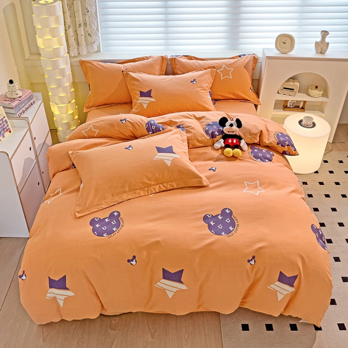 91家纺网 家纺一手货源 找家纺 品乐家纺 2023新款全棉喷气磨毛印花四件套 潮流前线-桔