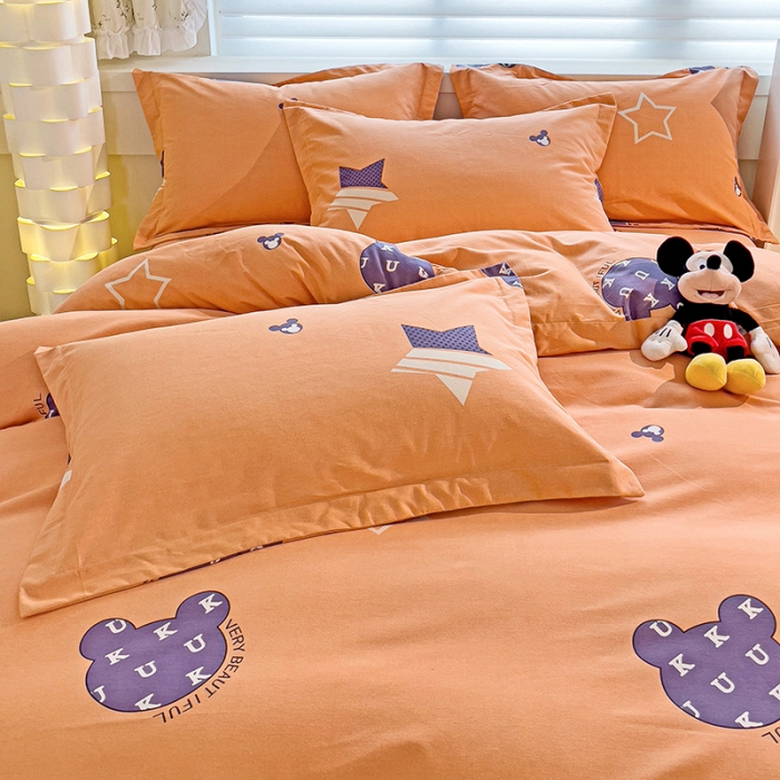 91家纺网 家纺一手货源 找家纺 品乐家纺 2023新款全棉喷气磨毛印花四件套 潮流前线-桔