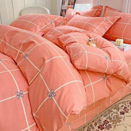 品乐家纺 2023新款全棉喷气磨毛印花四件套 福布斯-桔