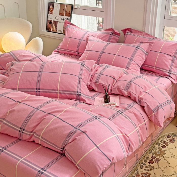 91家纺网 家纺一手货源 找家纺 品乐家纺 2023新款全棉喷气磨毛印花四件套 格鲁尼-粉