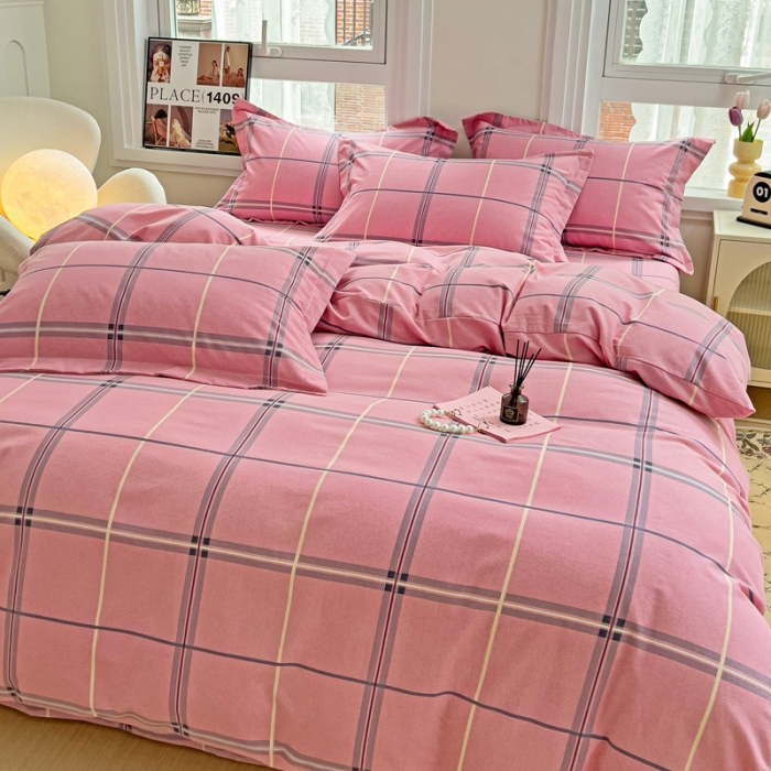 91家纺网 家纺一手货源 找家纺 品乐家纺 2023新款全棉喷气磨毛印花四件套 格鲁尼-粉