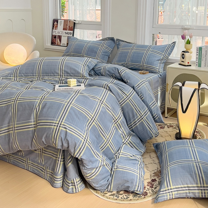 91家纺网 家纺一手货源 找家纺 品乐家纺 2023新款全棉喷气磨毛印花四件套 卡莱尔-灰