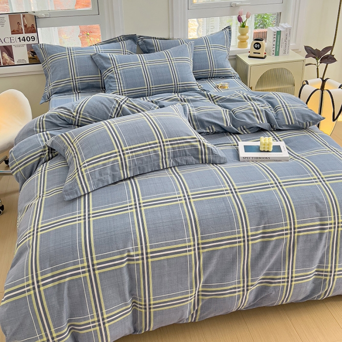 91家纺网 家纺一手货源 找家纺 品乐家纺 2023新款全棉喷气磨毛印花四件套 卡莱尔-灰