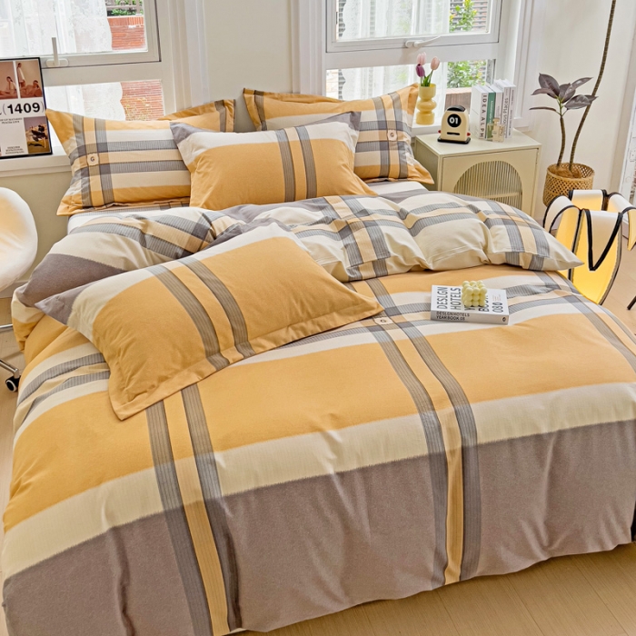 91家纺网 家纺一手货源 找家纺 品乐家纺 2023新款全棉喷气磨毛印花四件套 里斯本-咖