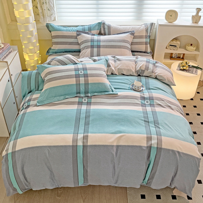 91家纺网 家纺一手货源 找家纺 品乐家纺 2023新款全棉喷气磨毛印花四件套 里斯本-绿