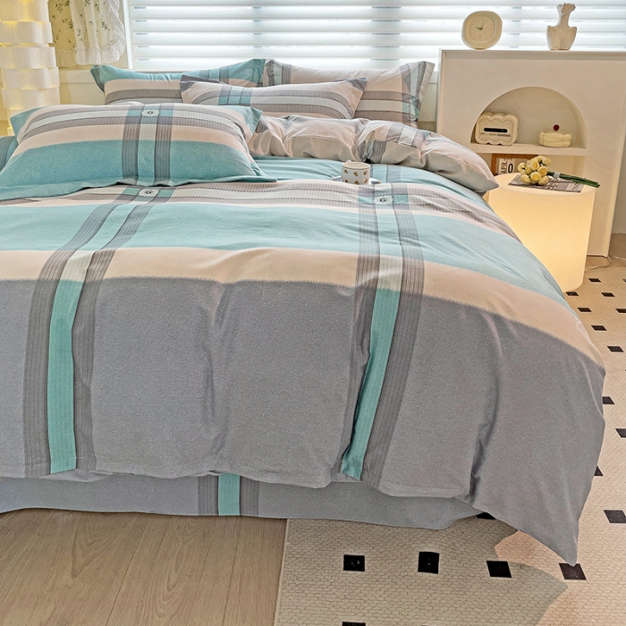 91家纺网 家纺一手货源 找家纺 品乐家纺 2023新款全棉喷气磨毛印花四件套 里斯本-绿