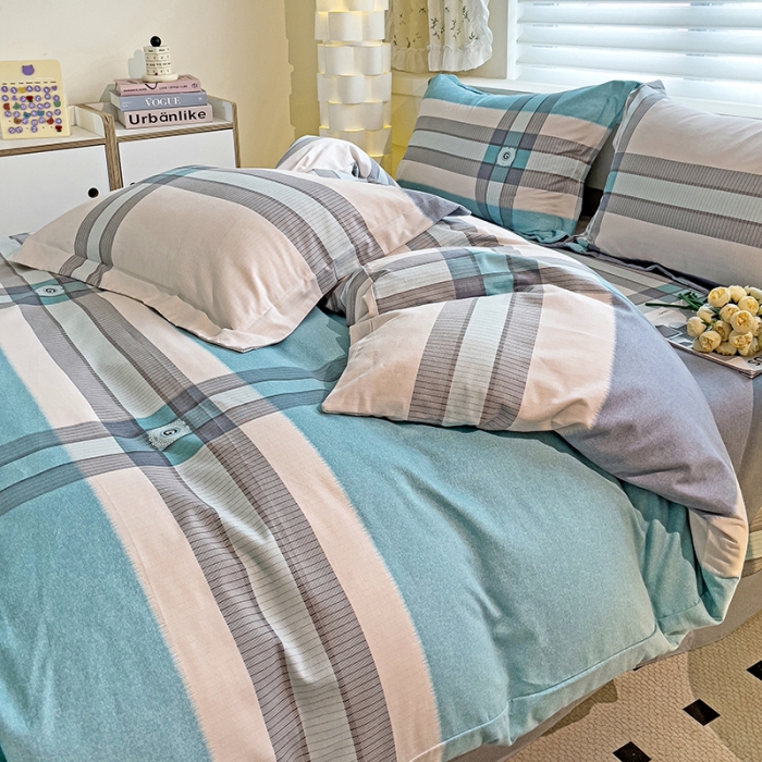 91家纺网 家纺一手货源 找家纺 品乐家纺 2023新款全棉喷气磨毛印花四件套 里斯本-绿