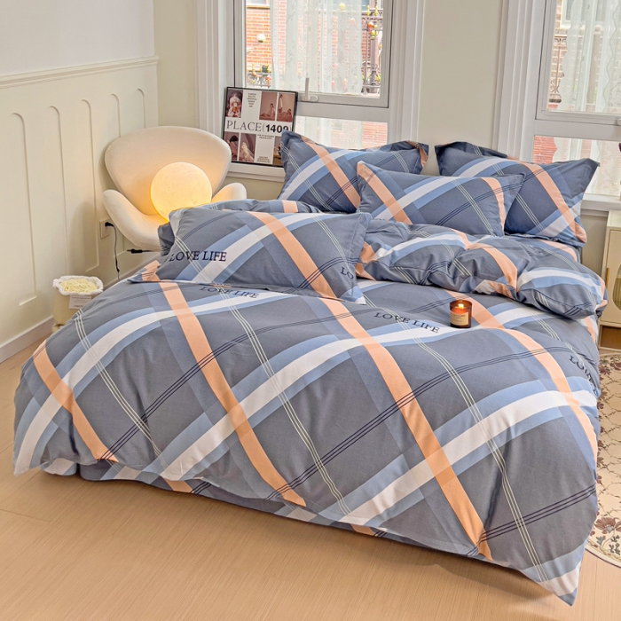 91家纺网 家纺一手货源 找家纺 品乐家纺 2023新款全棉喷气磨毛印花四件套 流光时速-灰