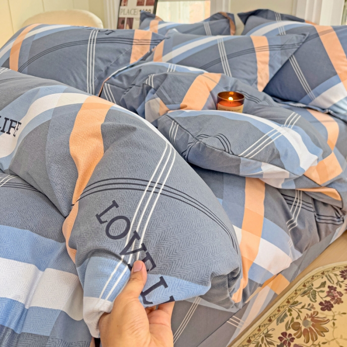 91家纺网 家纺一手货源 找家纺 品乐家纺 2023新款全棉喷气磨毛印花四件套 流光时速-灰