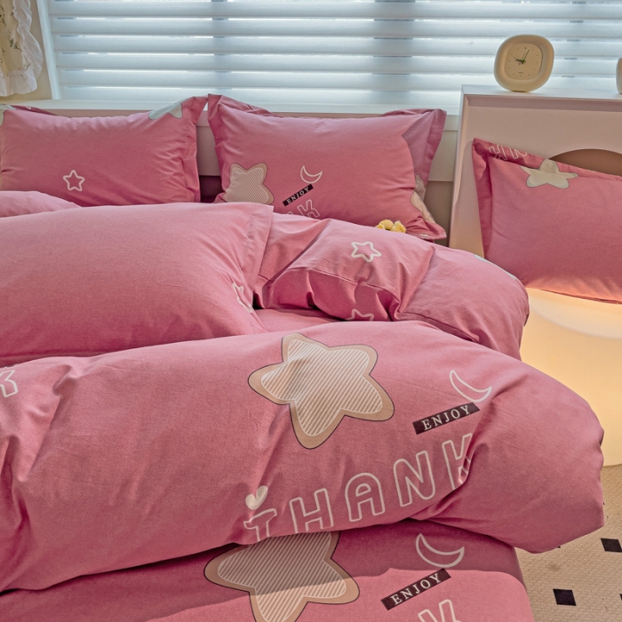 91家纺网 家纺一手货源 找家纺 品乐家纺 2023新款全棉喷气磨毛印花四件套 满天星-紫