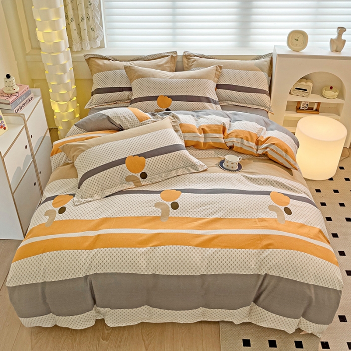 91家纺网 家纺一手货源 找家纺 品乐家纺 2023新款全棉喷气磨毛印花四件套 曼妥思-桔