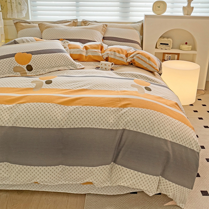 91家纺网 家纺一手货源 找家纺 品乐家纺 2023新款全棉喷气磨毛印花四件套 曼妥思-桔