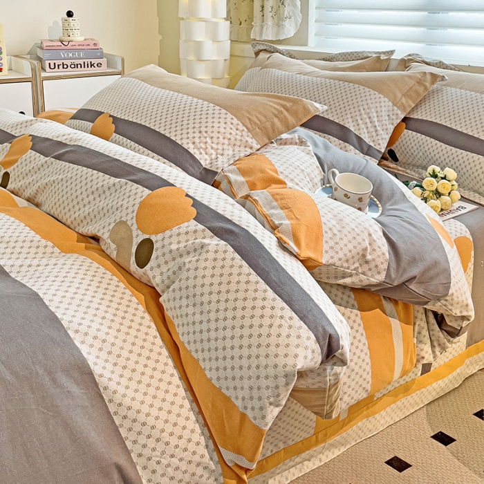 91家纺网 家纺一手货源 找家纺 品乐家纺 2023新款全棉喷气磨毛印花四件套 曼妥思-桔