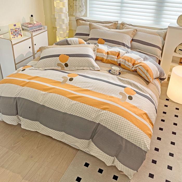 91家纺网 家纺一手货源 找家纺 品乐家纺 2023新款全棉喷气磨毛印花四件套 曼妥思-桔