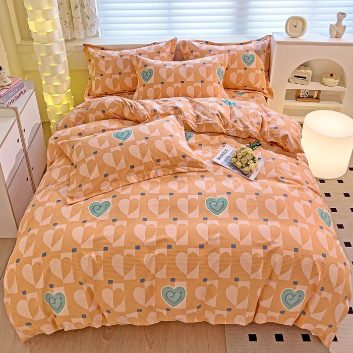 91家纺网 家纺一手货源 找家纺 品乐家纺 2023新款全棉喷气磨毛印花四件套 妙恋-桔