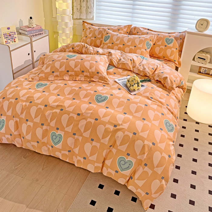 91家纺网 家纺一手货源 找家纺 品乐家纺 2023新款全棉喷气磨毛印花四件套 妙恋-桔