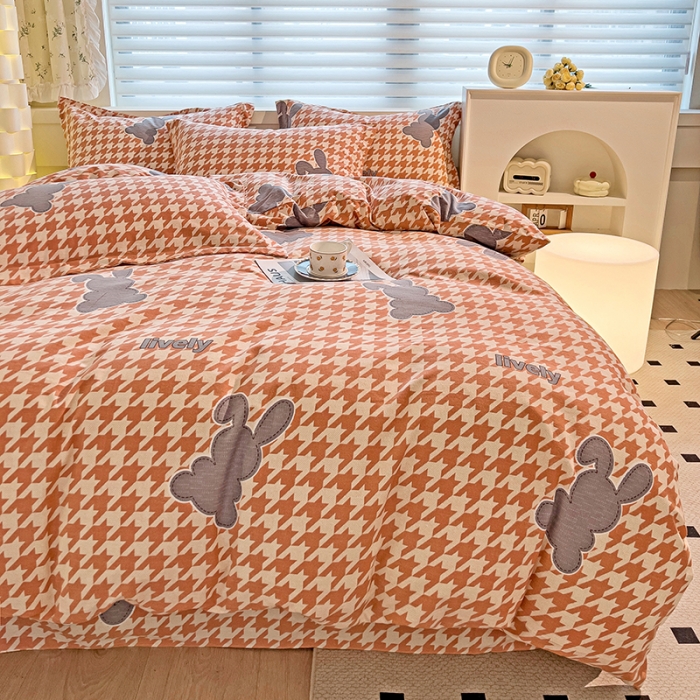 91家纺网 家纺一手货源 找家纺 品乐家纺 2023新款全棉喷气磨毛印花四件套 时尚风标-豆沙