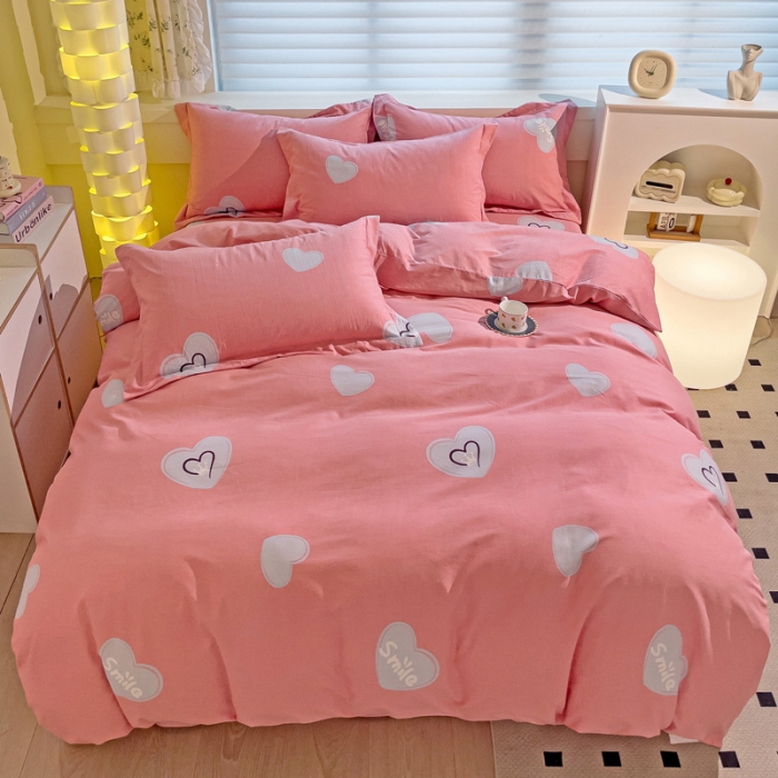 91家纺网 家纺一手货源 找家纺 品乐家纺 2023新款全棉喷气磨毛印花四件套 微笑天使-粉