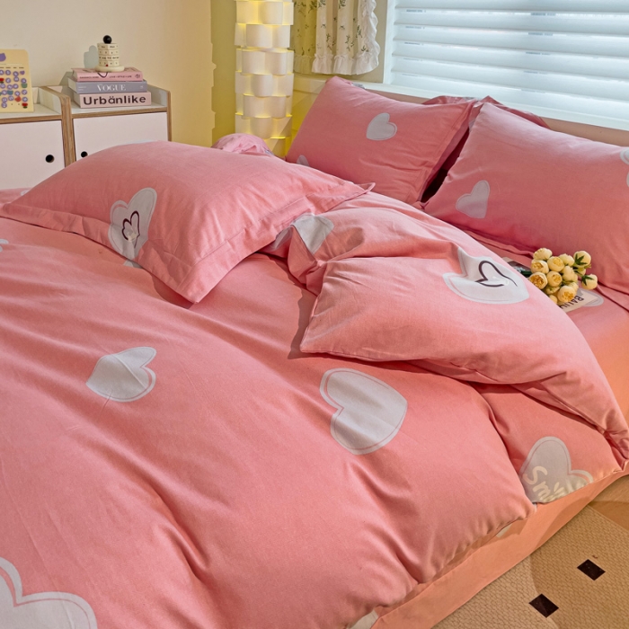 91家纺网 家纺一手货源 找家纺 品乐家纺 2023新款全棉喷气磨毛印花四件套 微笑天使-粉