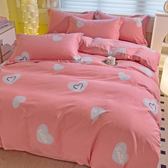 91家纺网 家纺一手货源 找家纺 品乐家纺 2023新款全棉喷气磨毛印花四件套 微笑天使-粉