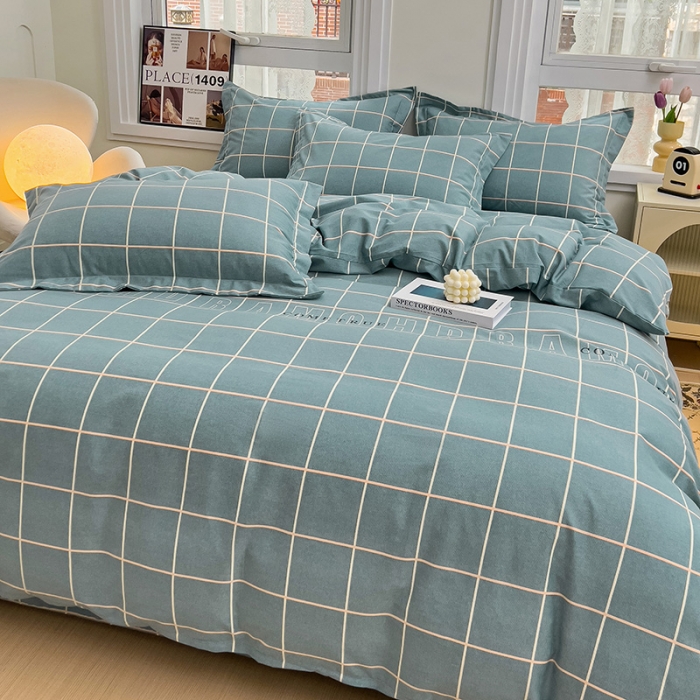 91家纺网 家纺一手货源 找家纺 品乐家纺 2023新款全棉喷气磨毛印花四件套 夏洛特-绿