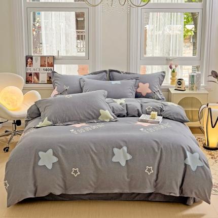 91家纺网 家纺一手货源 找家纺 品乐家纺 2023新款全棉喷气磨毛印花单被套 满天星-灰