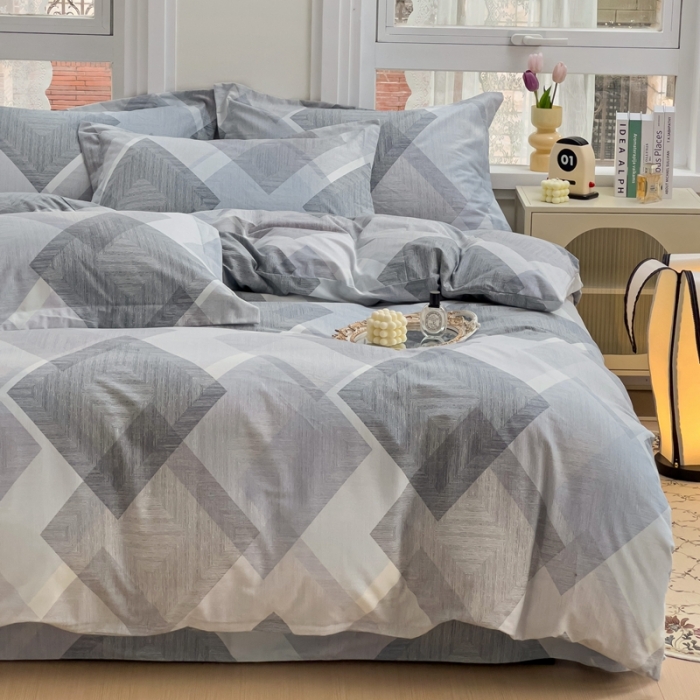 91家纺网 家纺一手货源 找家纺 品乐家纺 2023新款全棉喷气磨毛印花单被套 卡特曼-蓝