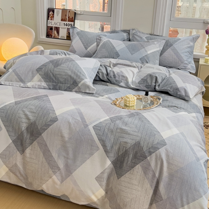 91家纺网 家纺一手货源 找家纺 品乐家纺 2023新款全棉喷气磨毛印花单被套 卡特曼-蓝