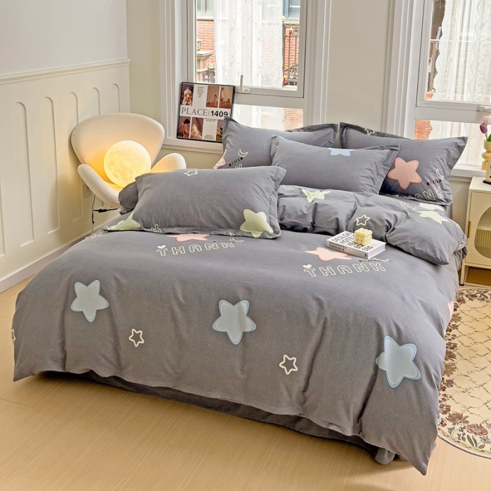 91家纺网 家纺一手货源 找家纺 品乐家纺 2023新款全棉喷气磨毛印花单被套 满天星-灰