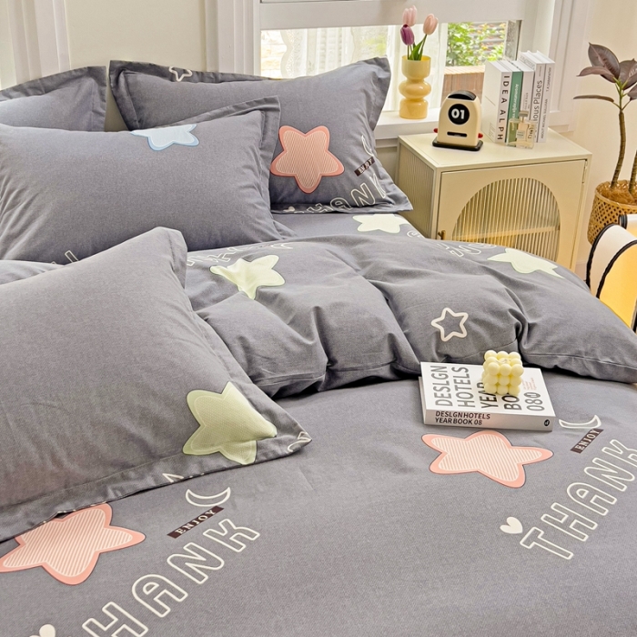 91家纺网 家纺一手货源 找家纺 品乐家纺 2023新款全棉喷气磨毛印花单被套 满天星-灰