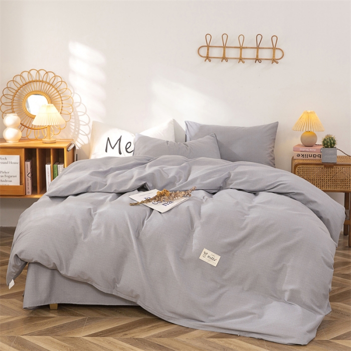 91家纺网 家纺一手货源 找家纺 首爱家纺 2025新款纯色全棉长绒棉四件套 灰色